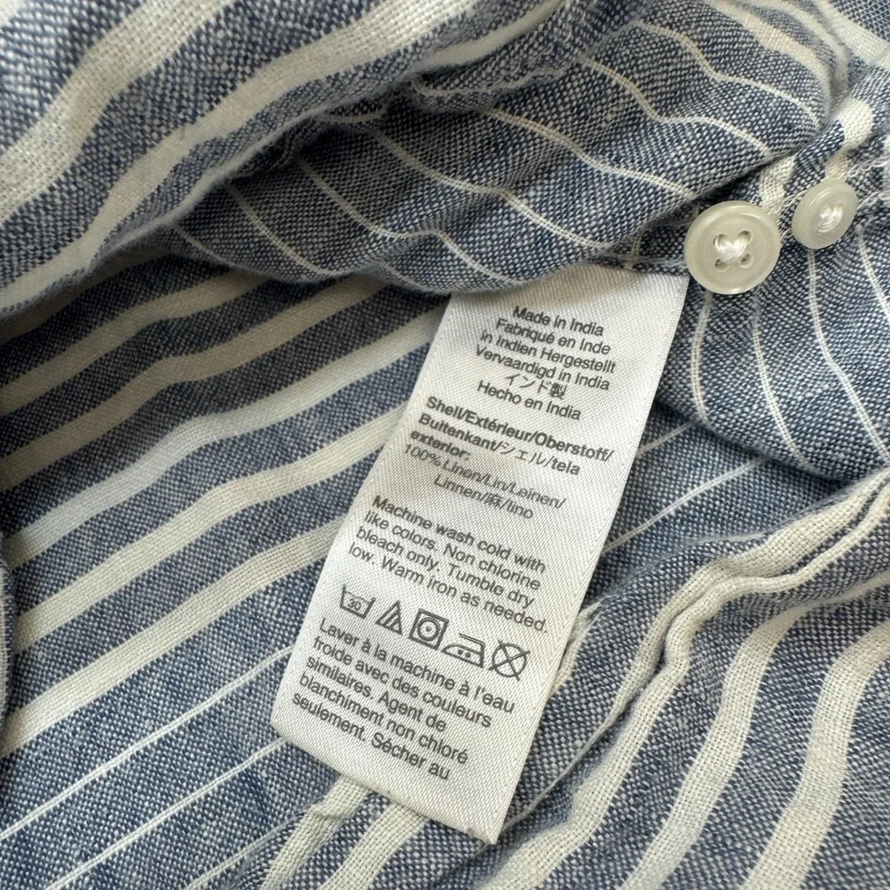 J Crew Irish Linen Button Down Shirt Mens XL Blue Striped Coastal Preppy